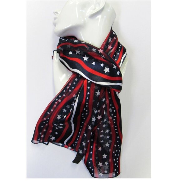 Silky Red White Blue Stars & Stripes Patriotic Flag Scarf Veterans Day E… - Picture 4 of 4